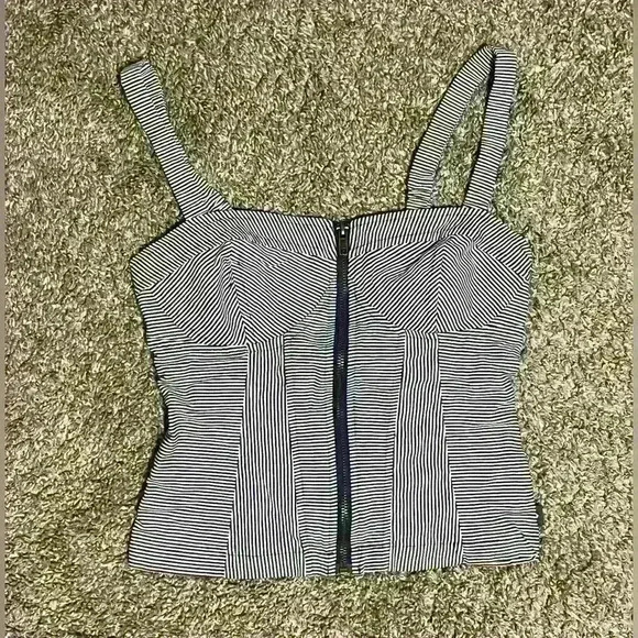 KENDALL & KYLIE Pacsun Zip Up Corset Tank Top | Striped Crop Top | Size Small - Picture 1 of 3